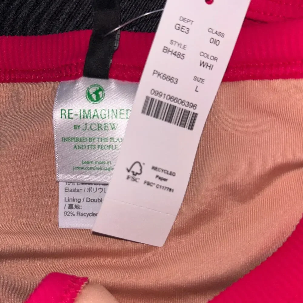 NWT J. Crew Fuchsia Pink Ribbed Hipster Bikini Swim Bathing Suit Bottom Large